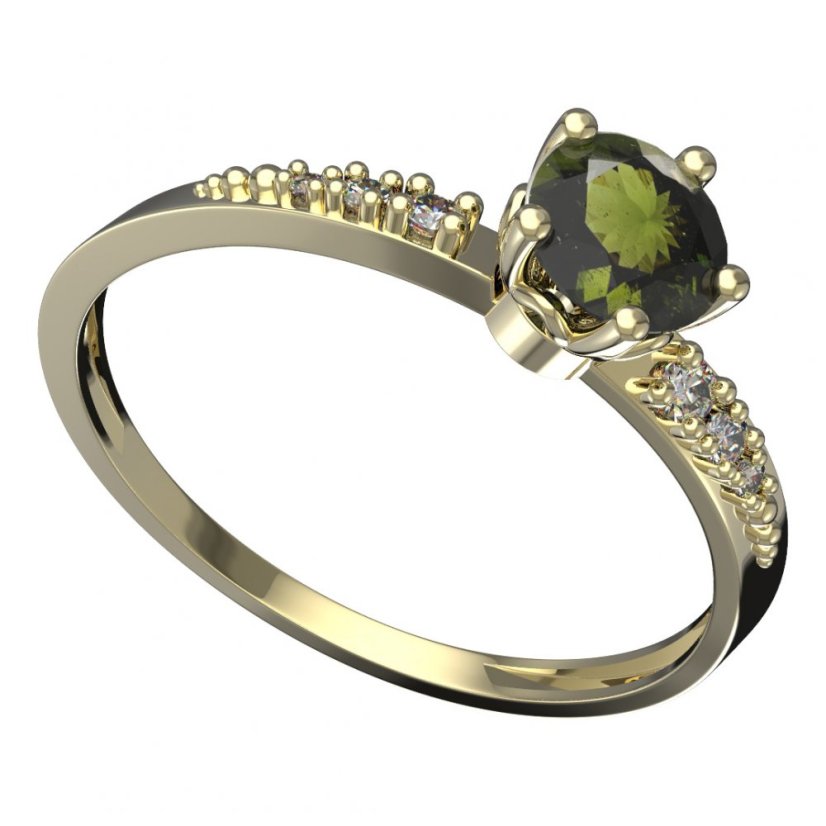 BG vltavínový prsten 875D Žluté zlato - 585 Vltavín a diamant
