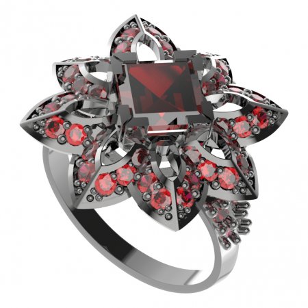 BG prsten 733-X oválného tvaru - Kov: Stříbro 925 - rhodium, Kámen: Vltavín a granát
