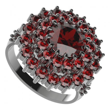 BG prsten 457-X kulatého tvaru - Kov: Stříbro 925 - rhodium, Kámen: Vltavín a granát