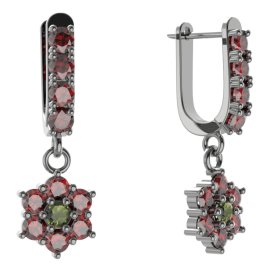 BG  náušnice 002 Stříbro 925 - ruthenium (30-90dní) Vltavín a granát