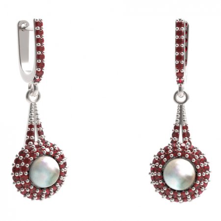 BG earring pearl 540-G91 - Metal: Silver 925 - rhodium, Stone: Garnet and pearl