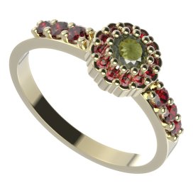 BG prsten 452-Z kulatého tvaru Žluté zlato - 585 Vltavín a granát