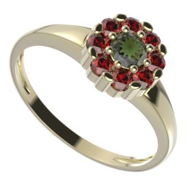 BG prsten kulatý 088-I Žluté zlato - 585 Vltavín a granát