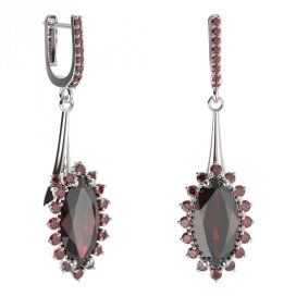 BG náušnice s centrálním oválným kamenem 513-C91 Stříbro 925 - rhodium Granát