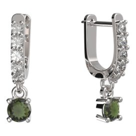 BG zlaté vltavínové náušnice 725 Bílé zlato - 585 Vltavín a diamant