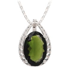BG přívěs s centrálním oválným kamenem 480-90 Stříbro 925 - rhodium Vltavín a  kubický zirkon