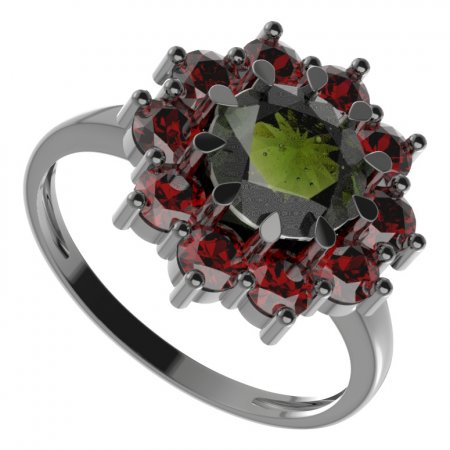 BG prsten kulatý 011-I - Kov: Stříbro 925 - rhodium, Kámen: Granát