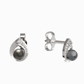 BeKid dětské náušnice 1242 s černou perlou Bílé zlato - 585 Diamant