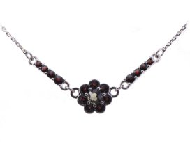 BG náhrdelník vsazený český granát  049 Bílé zlato - 585 Vltavín a granát