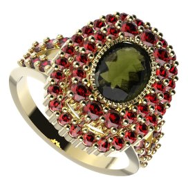 BG prsten oválný 251-Y Stříbro 925 - pozlacené Vltavín a granát