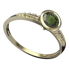BG vltavínový prsten 557D Žluté zlato - 585 Vltavín a diamant