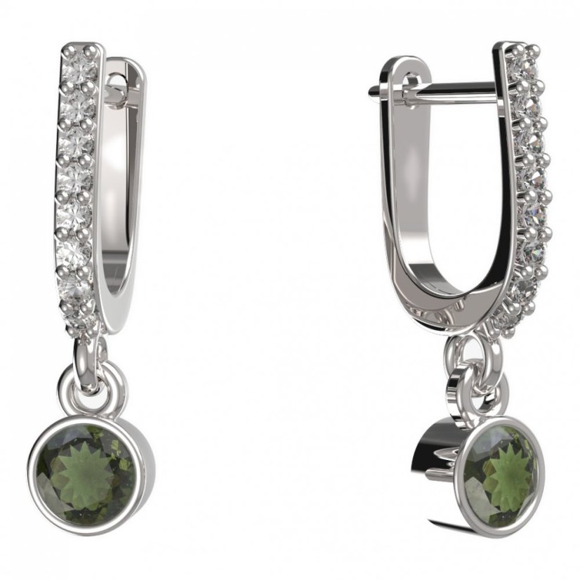 BG zlaté vltavínové náušnice 722 Bílé zlato - 585 Vltavín a diamant