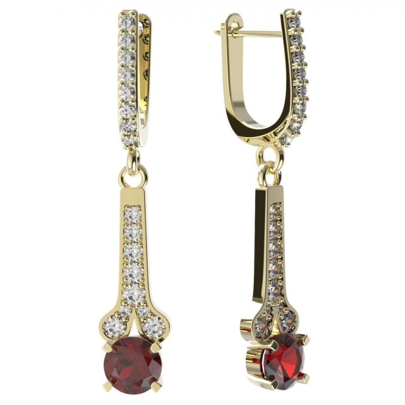 BG zlaté náušnice 639 Žluté zlato - 585 Červený kubický zirkon