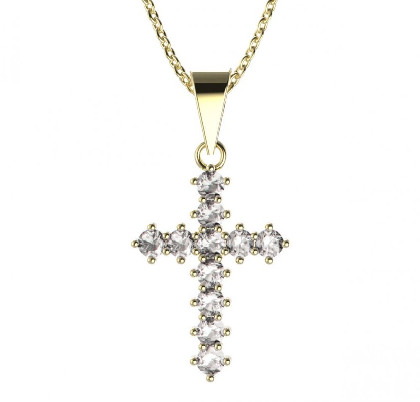 Zlatý přívěsek křížek s diamantem, žluté zlato 585 – 258