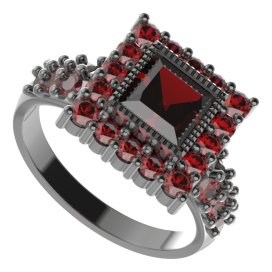 BG prsten 099-X čtvercového tvaru Stříbro 925 - ruthenium (30-90dní) Granát
