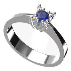 BG zlatý prstýnek 762 Bílé zlato - 585 Tmavě modrý kubický zirkon