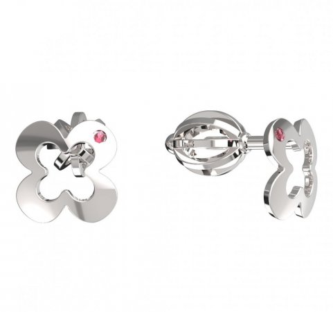 BeKid, Gold kids earrings -849 - Switching on: Screw, Metal: White gold 585, Stone: Red cubic zircon