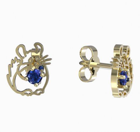 BeKid, Gold kids earrings -1192 - Switching on: Puzeta, Metal: Yellow gold 585, Stone: Dark blue cubic zircon