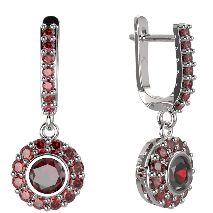 BG kulaté náušnice 744-84 Stříbro 925 - rhodium Granát