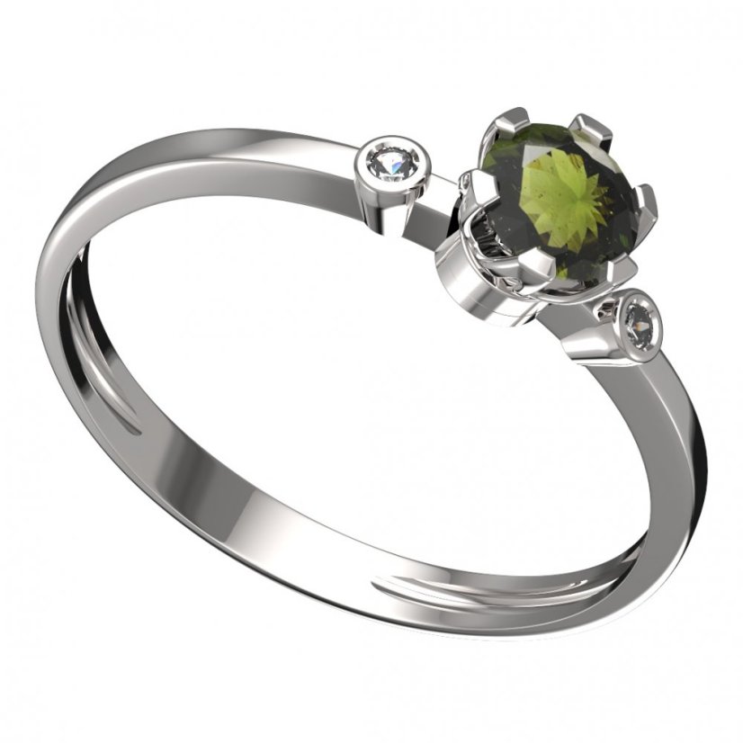 BG vltavínový prsten 870L Bílé zlato - 585 Vltavín a diamant