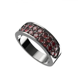 Stříbrný prsten s přírodním granátem, ruthenium – 459