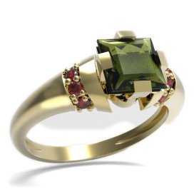 BG prsten s čtvercovým kamenem 496-K Žluté zlato - 585 Vltavín a granát