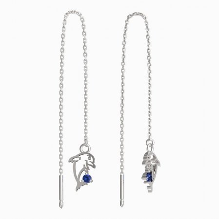 BeKid, Gold kids earrings -1183 - Switching on: Chain 9 cm, Metal: White gold 585, Stone: Dark blue cubic zircon