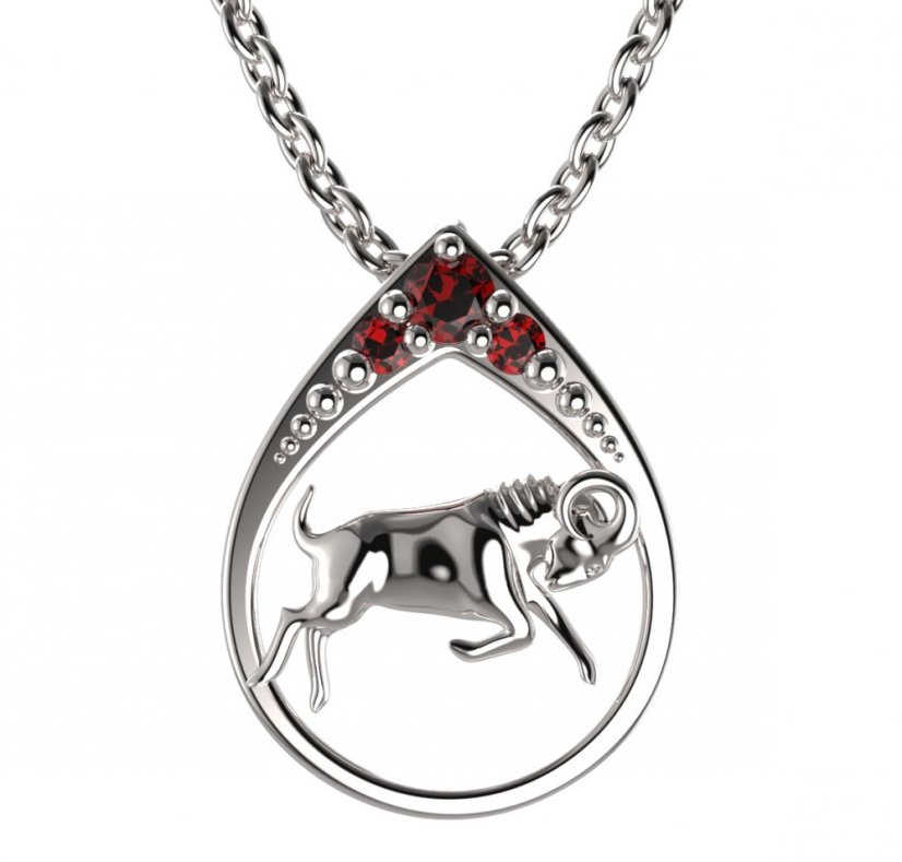 BG granátový přívěšek Beran 047 Stříbro 925 - rhodium Granát