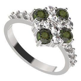 BG prstýnek 317 Bílé zlato - 585 Vltavín a  kubický zirkon