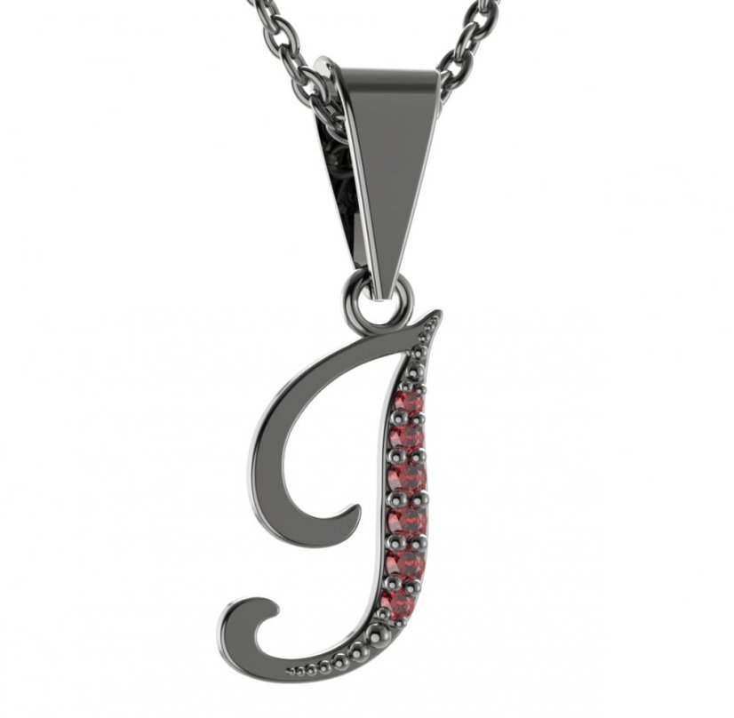 Stříbrný přívěsek s českým granátem, ruthenium – 1219