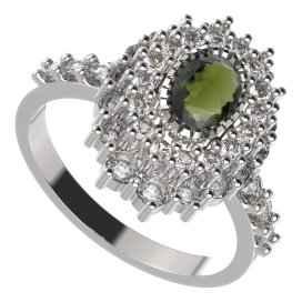 BG prsten 243-Z oválného tvaru Stříbro 925 - rhodium Vltavín a  kubický zirkon