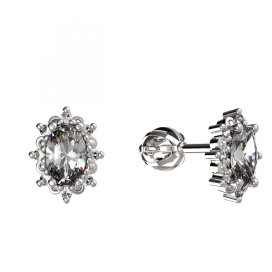 BG zlaté diamantové náušnice ovál -  953 Bílé zlato - 585 Diamant lab-grown
