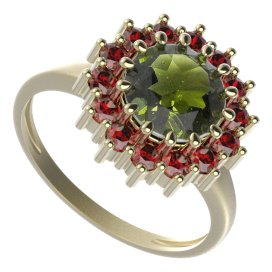 BG prsten kulatý 096-I Žluté zlato - 585 Vltavín a granát