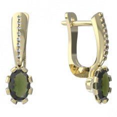 BG vltavínové náušnice 560 Žluté zlato - 585 Vltavín a diamant