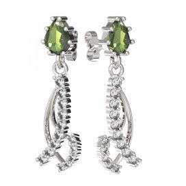 BG náušnice osázené kameny   501-53 Stříbro 925 - rhodium Vltavín a  kubický zirkon