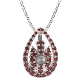 BG přívěs s přírodní perlou 537-90 Bílé zlato - 585 Granát a perla