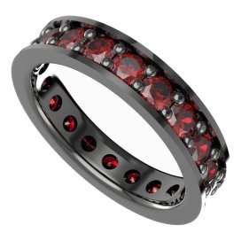 Stříbrný prsten s přírodním granátem, ruthenium – 046