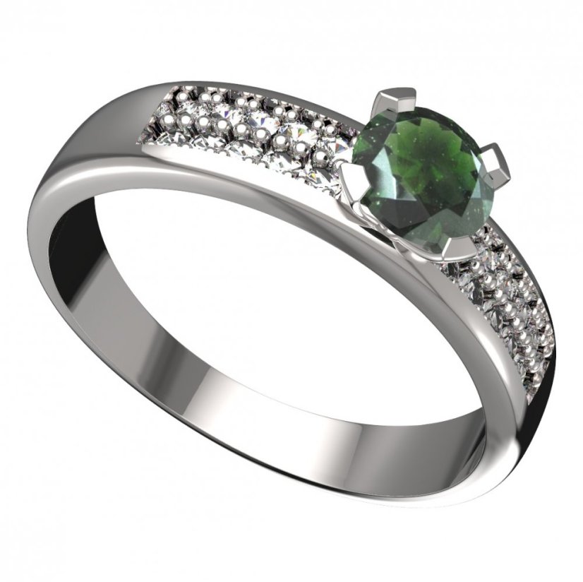 BG vltavínový prsten 558F Bílé zlato - 585 Vltavín a diamant