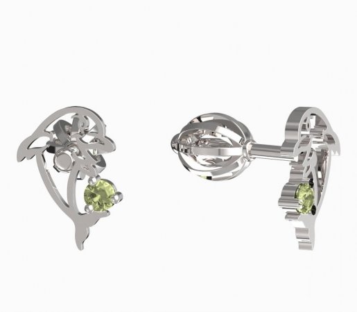 BeKid, Gold kids earrings -1183 - Switching on: Screw, Metal: White gold 585, Stone: Green cubic zircon