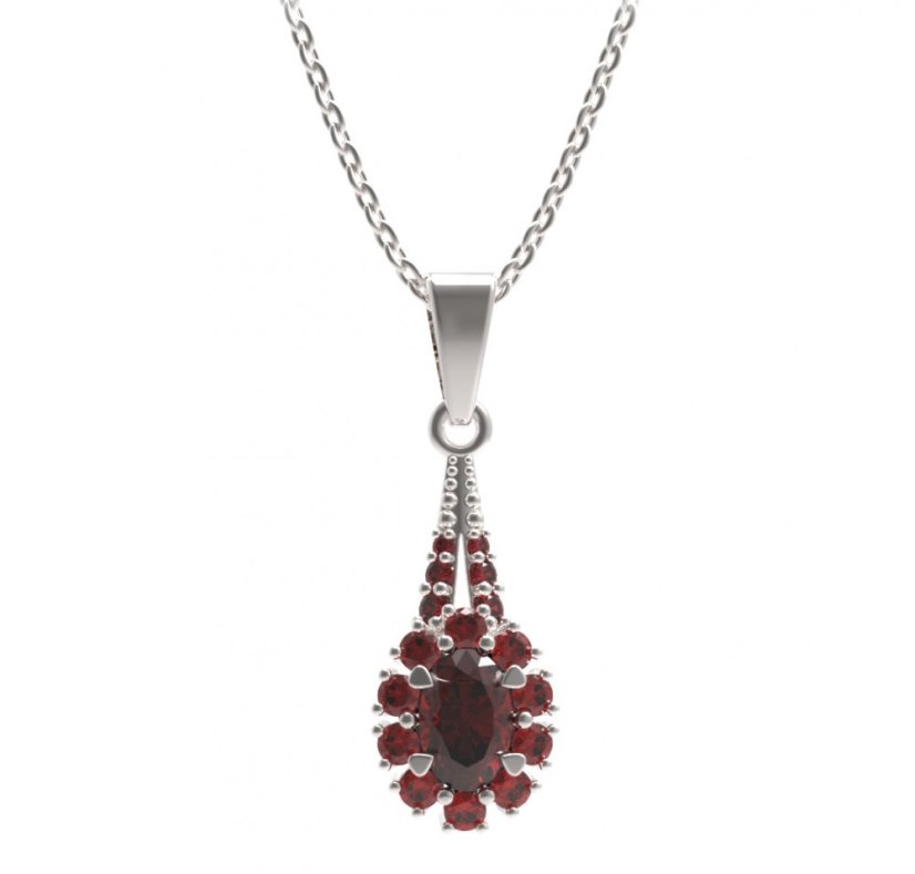 BG přívěs s centrálním oválným kamenem 498-G Stříbro 925 - rhodium Granát