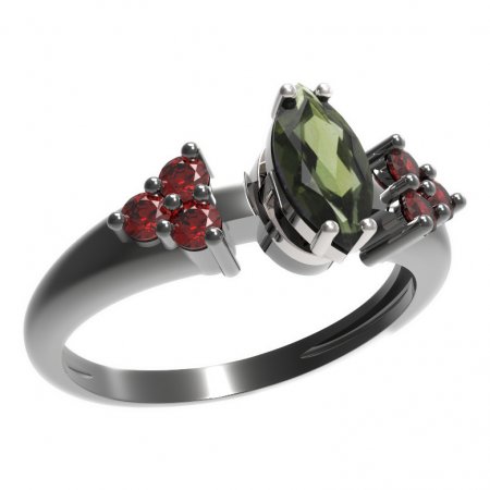 BG prsten s oválným kamenem 483-U - Kov: Stříbro 925 - rhodium, Kámen: Vltavín a granát