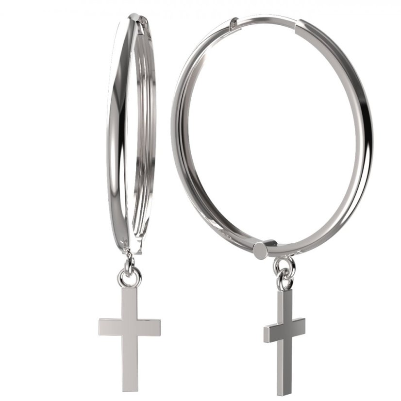 Zlaté náušnice křížek, bílé zlato 585, kruhy 24 mm – 239