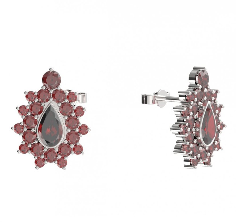 BG náušnice kapkovitého tvaru -  147 Stříbro 925 - rhodium Granát