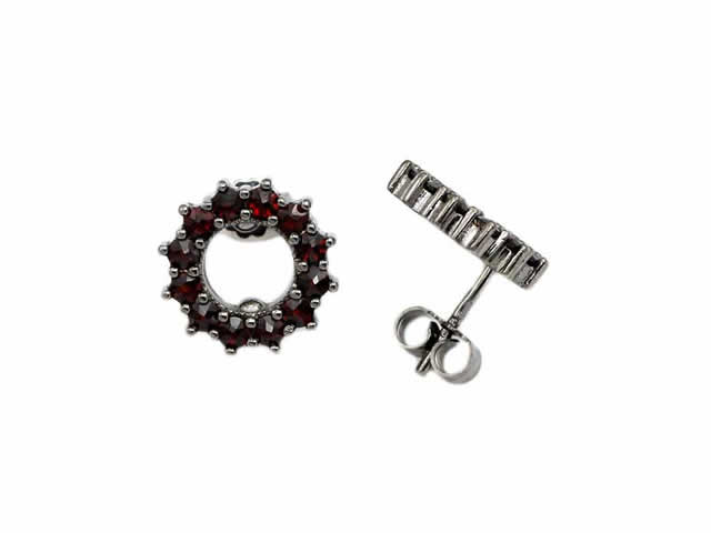 Stříbrné náušnice s přírodním granátem, ruthenium, puzety – 074