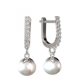 BG zlaté náušnice 561 s bílou perlou Bílé zlato - 585 Diamant a perla