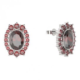 BG náušnice ovál -  250 Stříbro 925 - rhodium Granát