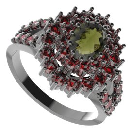 BG prsten oválný 001-Y Stříbro 925 - ruthenium (30-90dní) Vltavín a granát