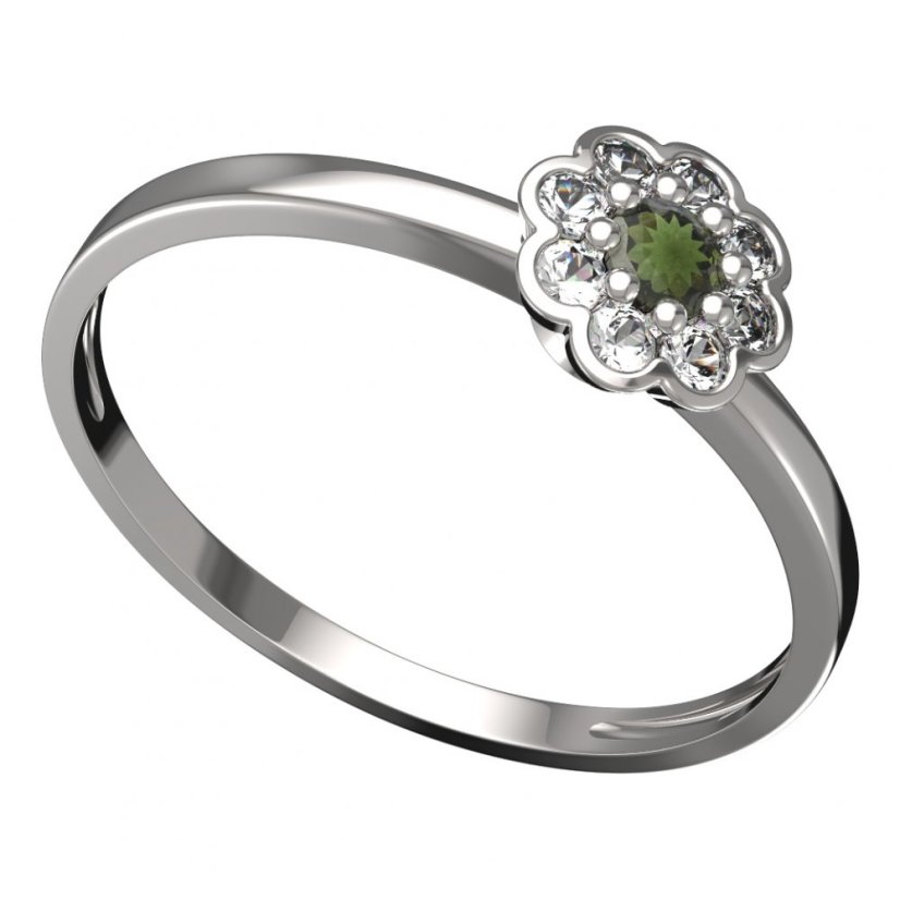 BG vltavínový prsten 552C Bílé zlato - 585 Vltavín a diamant