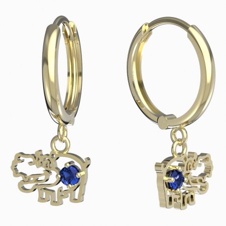 BeKid, Gold kids earrings -1188 - Switching on: Circles 15 mm, Metal: Yellow gold 585, Stone: Dark blue cubic zircon
