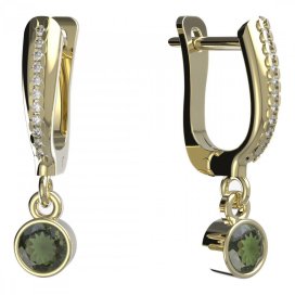 BG zlaté vltavínové náušnice 722 Žluté zlato - 585 Vltavín a diamant
